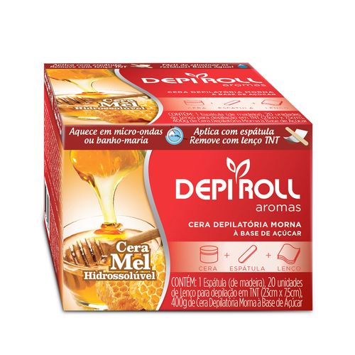 Cera-para-Depilacao-Depi-Roll-Mel-Hidrossoluvel-400g-Espatula-Lencos-TNT Cera-para-Depilacao-Depi-Roll-Mel-Hidrossoluvel-400g-Espatula-Lencos-TNT