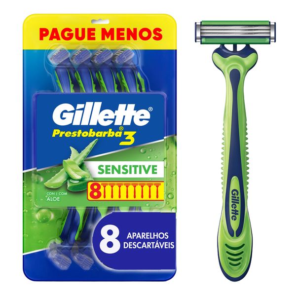 Kit Aparelho de Barbear Gillette Prestobarba3 Sensitive 8 Unidades