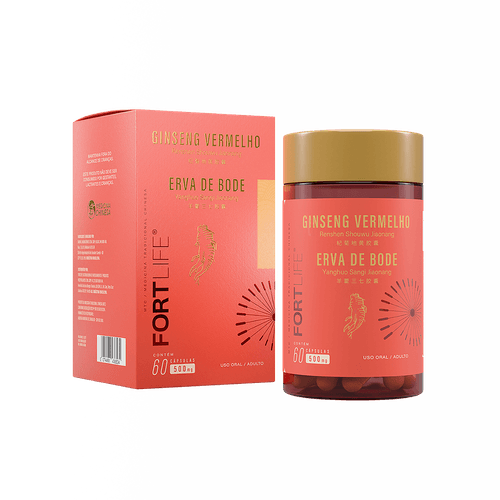 Ginseng Vermelho + Erva de Bode 500mg 60 Cápsulas FortLife