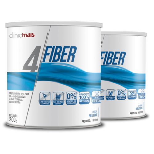 Kit 2 4 Fiber Fibras Solúveis ClinicMais 200g Neutro