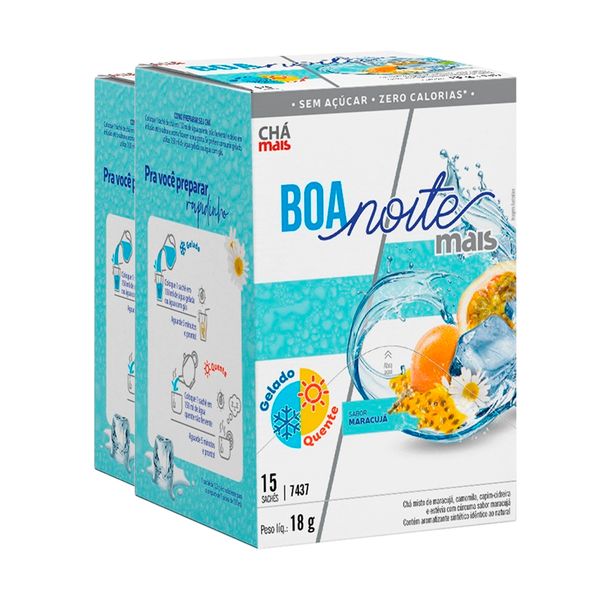 Kit 2 Chá Gelado CháMais Boa Noite Mais Maracujá 15 Sachês