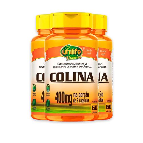 Kit 3 Colina Vitamina B8 Unilife 400mg 60 cápsulas