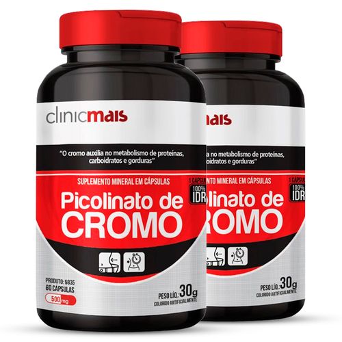 Kit 2 Picolinato de Cromo 500mg ClinicMais 60 Cápsulas
