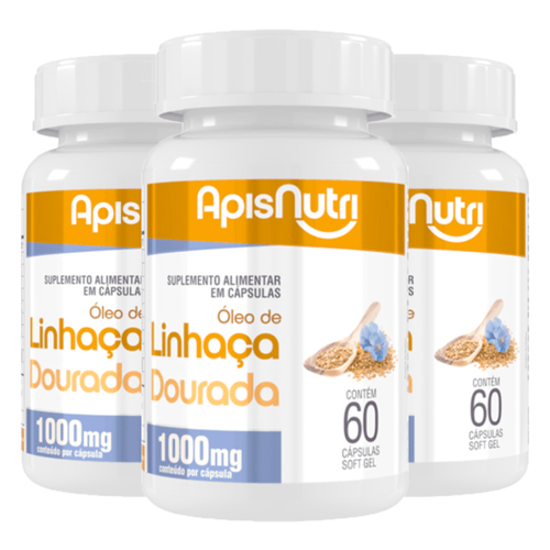 Kit 3 Óleo de Linhaça Dourada 1000mg Apisnutri 60 cápsulas