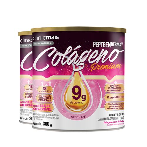 Kit 2 Colágeno Peptgenderma Clinicmais 300g Frutas Vermelhas Kit 2 Colágeno Peptgenderma Clinicmais 300g Frutas Vermelhas