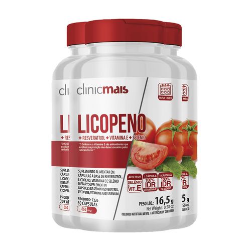 Kit 3 Licopeno 550mg ClinicMais 30 Cápsulas