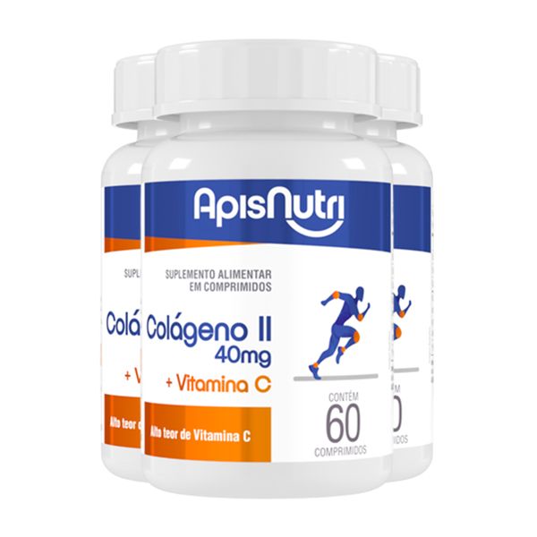 Kit 3 Colágeno Tipo II + Vita C Apisnutri 60 Comprimidos