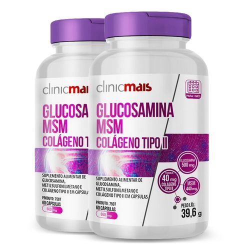 Kit 2 Glucosamina MSM Colágeno tipo II ClinicMais 60 Cápsulas Kit 2 Glucosamina MSM Colágeno tipo II ClinicMais 60 Cápsulas
