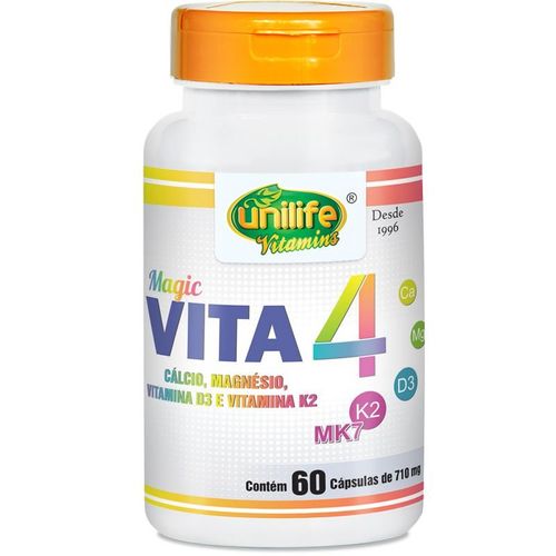 Vita 4 Cálcio Magnésio Vitamina D e K2 Unilife 60 Cápsulas