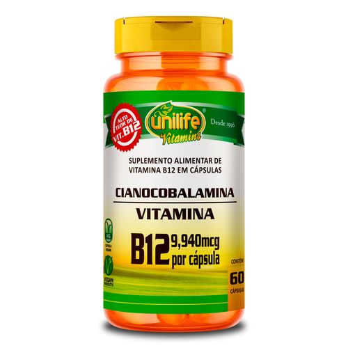 Vitamina B12 Cianocobalamina Unilife 60 cápsulas Vitamina B12 Cianocobalamina Unilife 60 cápsulas
