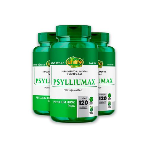 Kit 3 Psyllium Husk Unilife Psylliumax 120 cápsulas