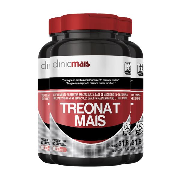 Kit 3 Treonat Mais Vegano 530mg ClinicMais 60 Cápsulas
