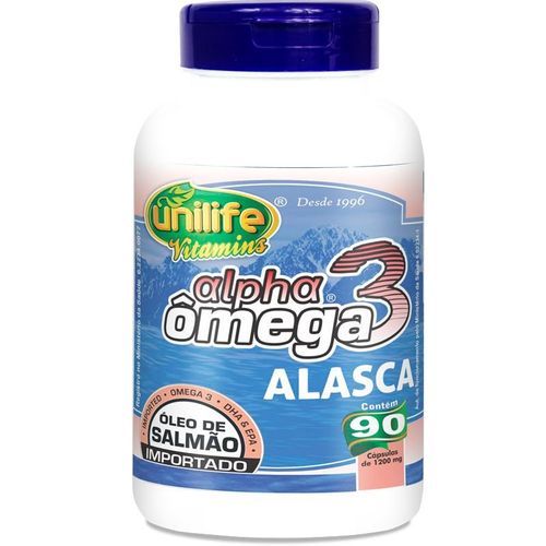 Ômega 3 Alpha Óleo de Salmão 1200mg 90 cápsulas Unilife Ômega 3 Alpha Óleo de Salmão 1200mg 90 cápsulas Unilife