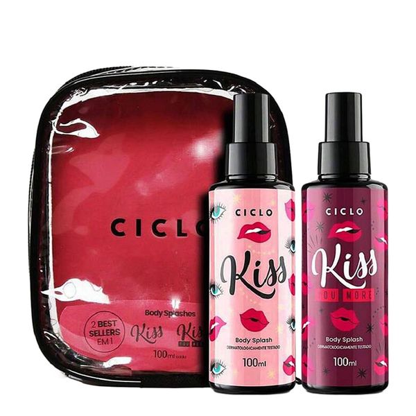 Kit Ciclo Feminino - Body Splash Kiss 100ml + Kiss You More 100ml + Estojo