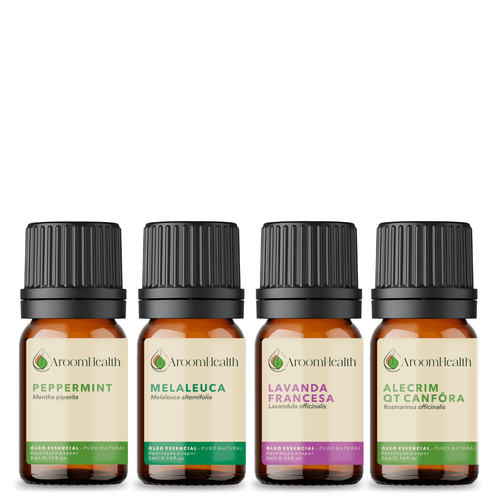 Kit 4 óleos essenciais - Lavanda, Alecrim, Peppermint e Melaleuca - 5 ml cada
