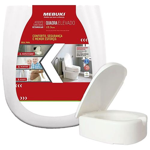 Assento Sanitário Retangular Mebuki Quadra Elevado 13,5cm
