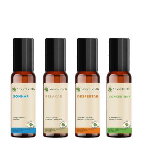 Kit 4 blends de óleos essenciais - Concentrar, Despertar, Relaxar e Sonhar roll-on - 10 ml cada