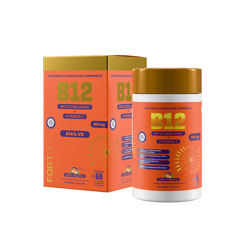 Vitamina B12 + Vitamina C Sabor Tangerina com 60 Cápsulas Gelatinosas