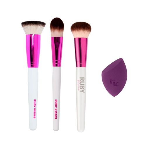 Kit de Pincéis para Rosto + Esponja - Ruby Kisses
