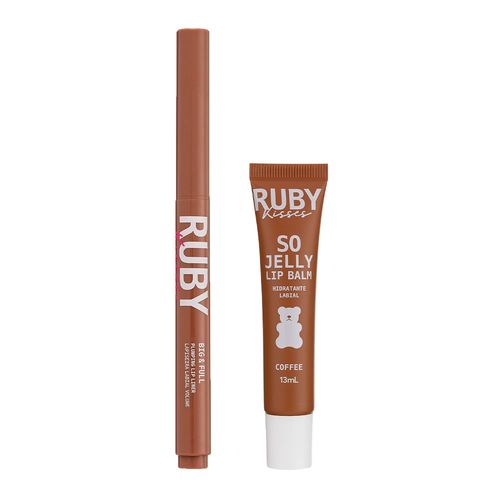 Lip Balm So Jelly Coffe + Lapiseira Labial Volume Big & Full Nude Beige - Ruby Kisses Lip Balm So Jelly Coffe + Lapiseira Labial Volume Big & Full Nude Beige - Ruby Kisses