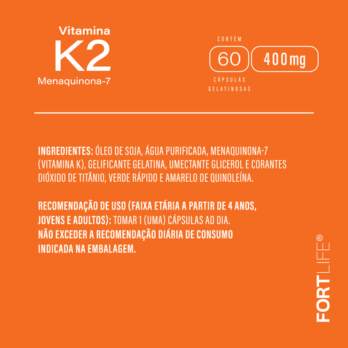 Vitamina K2 400mg 60 Cápsulas FortLife Vitamina K2 400mg 60 Cápsulas FortLife
