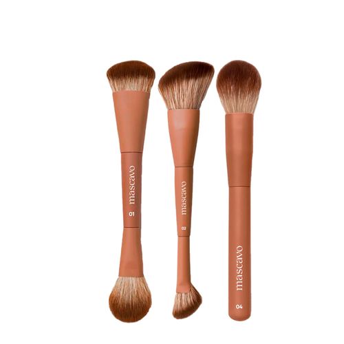 Kit Mascavo Pro Series Pincel de Maquiagem Duplo para Rosto + Duplo Angular + Acabamento e Retoque Kit