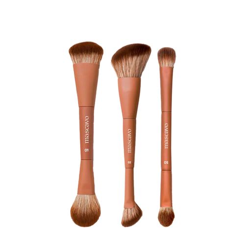 Kit Mascavo Pro Series Pincel de Maquiagem Duplo para Rosto + Duplo Angular + Duplo para Sombra Kit