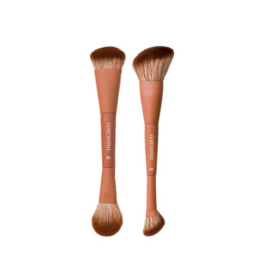 Kit Mascavo Pro Series Pincel de Maquiagem Duplo para Rosto + Pincel de Maquiagem Duplo Angular Kit