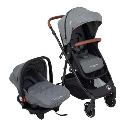 Carrinho com Bebê Conforto Travel System Aria Preto e Cinza - Premium Baby
