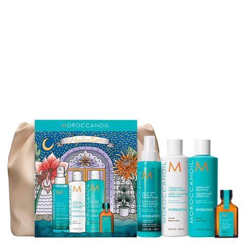 Kit Moroccanoil Hydration Leave-in 160ml + Condicionador 250ml + Shampoo 250ml + Óleo 25ml + Nécessaire Kit