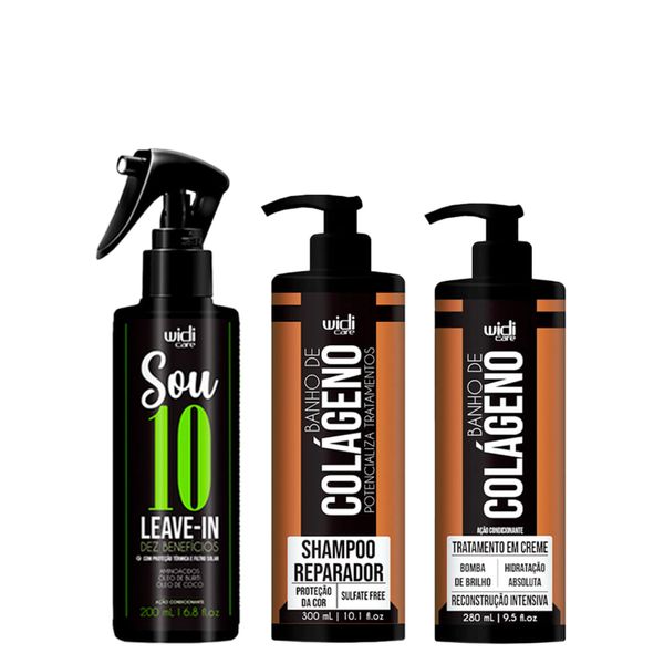 Kit Widi Care Banho de Colágeno Shampoo 300ml + Leave-in 200ml + Tratamento Banho de Colágeno 280ml Kit