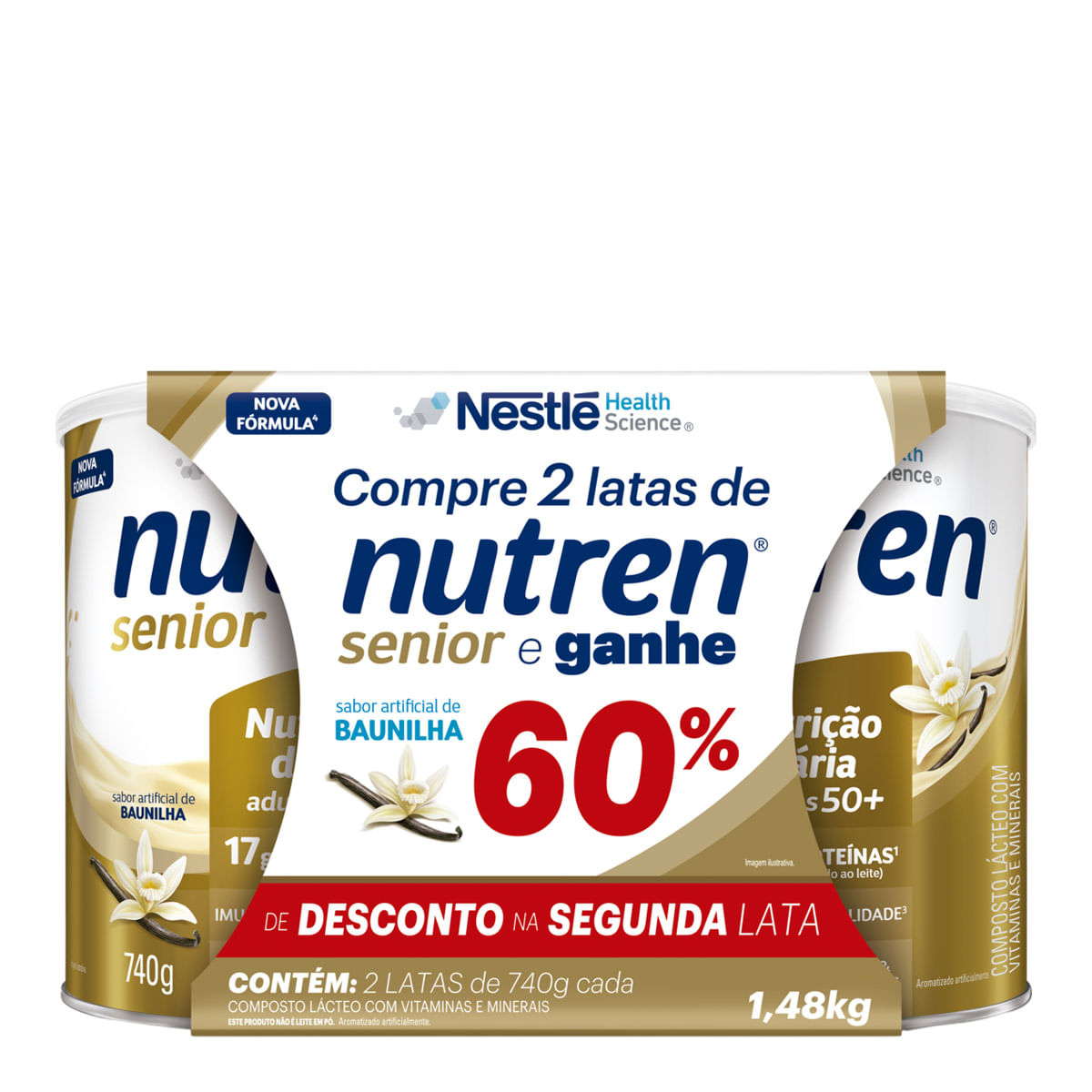 Kit Complemento Alimentar Nutren Senior Baunilha 2 Unidades de 740g