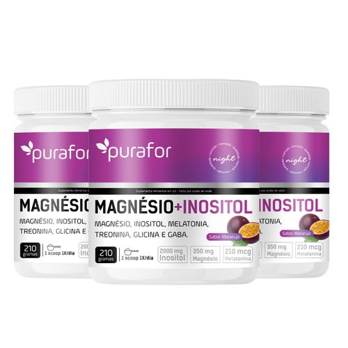 Kit 3 Magnésio e Inositol 210g Purafor Noite