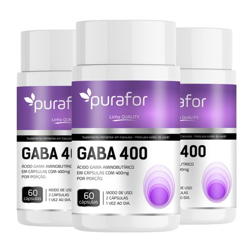 Kit 3 GABA 400mg - Ácido Gama Aminobutírico 60 cápsulas Purafor