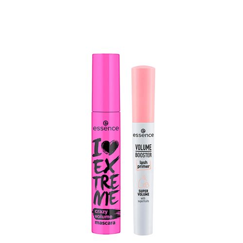Kit Cílios Extra Volumosos Essence - Máscara para Cílios Preta 12ml + Booster Primer de Cílios Branco 7ml Kit