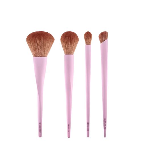 Kit Essence Pincel 01 para Pó + Pincel Multifuncional + Pincel para Blush e Iluminador + Pincel para Corretivo Roxo Kit