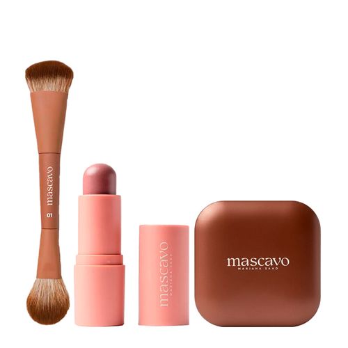 Kit Mascavo Pro Series Pincel de Maquiagem Duplo para Rosto + Blush Oak 6g + Bronzer Sunset 8g Kit