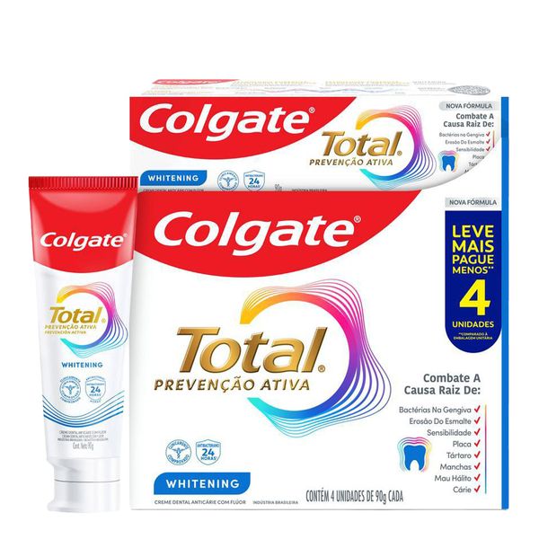 Kit Pasta de Dente Whitening Colgate Total Prevenção Ativa Caixa 4 Unidades 90g