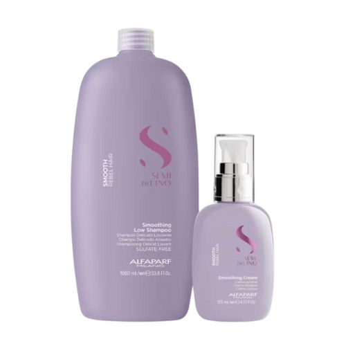 Kit Alfaparf Semi Di Lino Smoothing Rebel Hair Shampoo 1 Litro + Leave-In Cream 125 ml Kit Alfaparf Semi Di Lino Smooth Shampoo Leave-In Cream