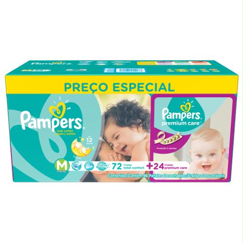 Kit Fralda Descartável Pampers Total Fort M 72 Unidades Premium Care