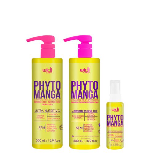 Kit Widi Care Phytomanga para Curvaturas Shampoo 500ml + Ativador de Curvaturas Efeito Leve 500ml + Sérum Reparador de Pontas 60ml Kit
