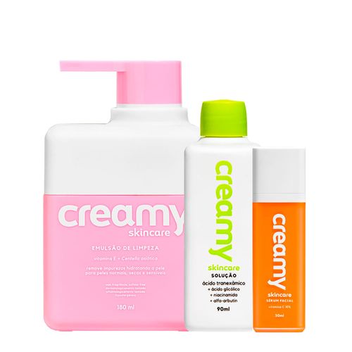 Kit Facial Creamy - Ácido Tranexamico 90ml + Emulsão de Limpeza 180ml + Sérum Facial Vitamina C 30ml Kit