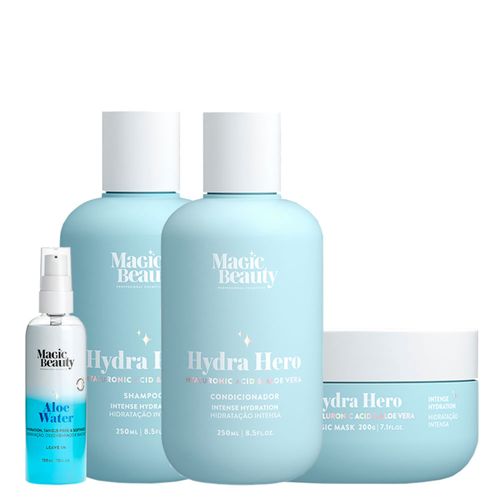 Kit Magic Beauty Hydra Hero - Shampoo 250ml + Condicionador 250ml + Máscara 200g + Leave-In 120ml Kit Kit Magic Beauty Hydra Hero - Shampoo 250ml + Condicionador 250ml + Máscara 200g + Leave-In 120ml Kit