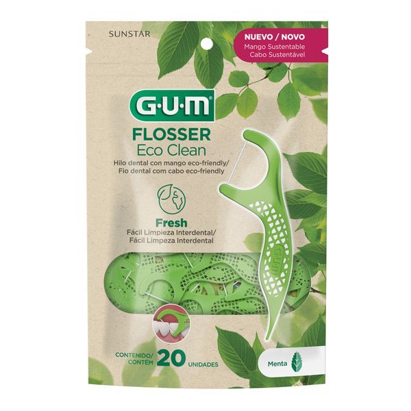 Fio Dental com Cabo Gum Flosser Eco Clean Sabor Menta 20 Unidades