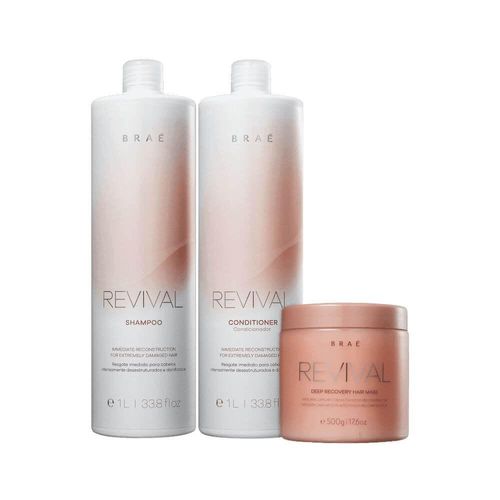 Kit Braé Revival Shampoo 1 Litro + Condicionador 1 Litro + Máscara 500 g Kit Braé Revival Shampoo e Condicionador e Máscara Kit Braé Revival Shampoo 1 Litro + Condicionador 1 Litro + Máscara 500 g Kit Braé Revival Shampoo e Condicionador e Máscara