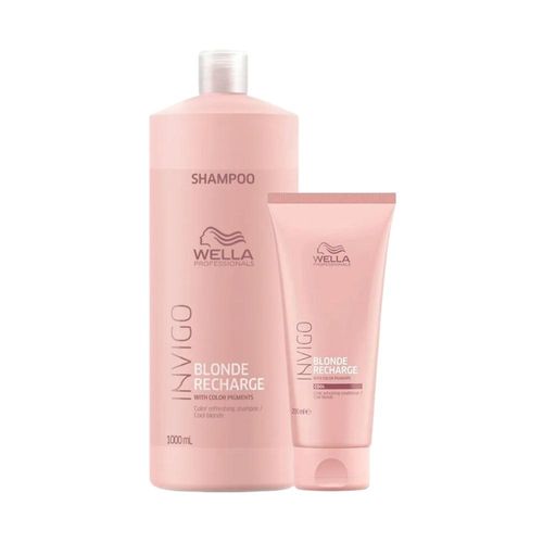 Kit Wella Invigo Blonde Recharge Shampoo 1 Litro + Condicionador 200 ml Kit Wella Invigo Blonde Recharge Shampoo Condicionador