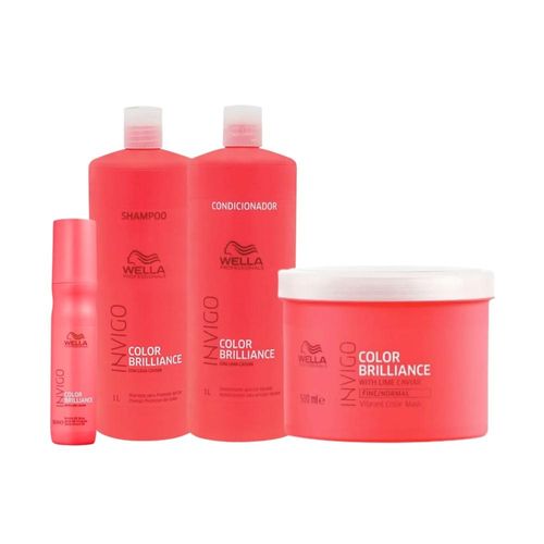 Kit Wella Invigo Color Brilliance Shampoo + Condicionador 1 Litro + Máscara 500 ml + Leave 150 ml Kit Wella Professionals Invigo Color Brilliance Profissional