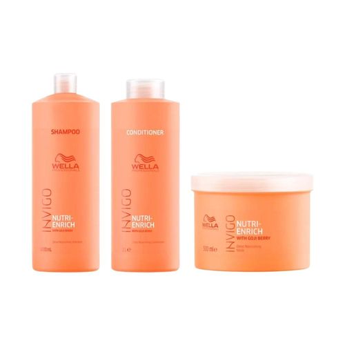 Kit Wella Nutri-Enrich Shampoo 1 Litro + Condicionador 1 Litro + Máscara 500 ml Kit Wella Professionals Invigo Nutri-Enrich Salão Trio