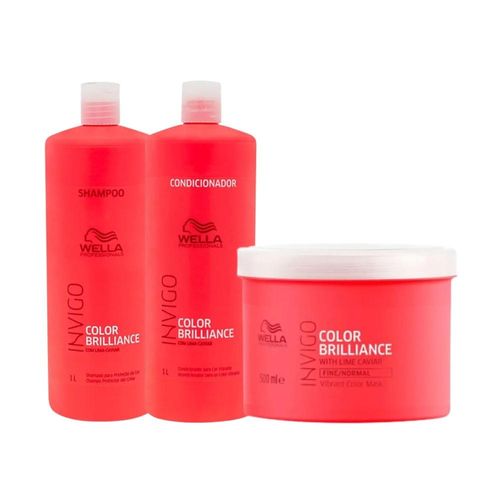 Kit Wella Invigo Color Brilliance Salon Shampoo + Condicionador 1 Litro + Máscara 500 ml Kit Wella Professionals Invigo Color Brilliance Salon Trio