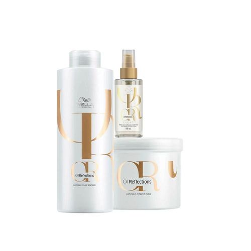 Kit Wella Oil Reflections Shampoo 1 Litro + Máscara 500 ml + Oleo Light 100 ml Kit Wella Oil Reflections Shampoo  Máscara e Oleo Light